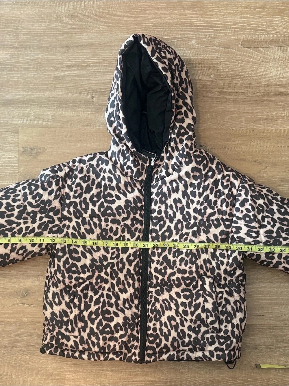 Girls' Pink and Black Leopard Print Hooded Puffer Jacket NWOT